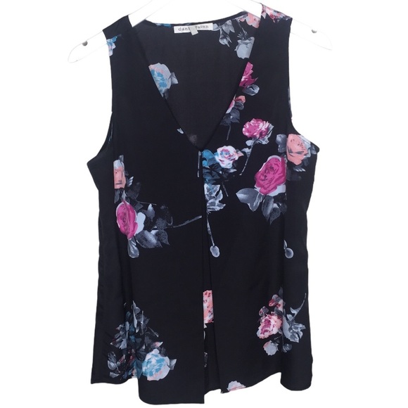 DANIEL RAINN Nordstrom Floral Rose Sleeveless Blouse With V Cut Black Sz Medium - Picture 1 of 8